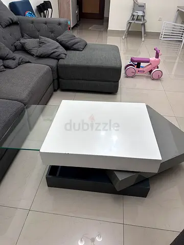 Modern nested coffee tables set - white and grey with glass base- extendable model- heavy weight