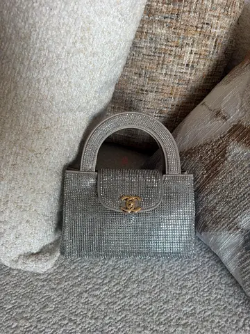 Small silver crystal-embellished handbag with top handles