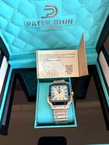 Men's stainless steel Cartier Santos-style watch with papers