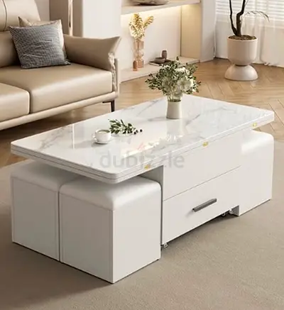 Lift-Top Coffee Table with 4 Stools,Modern Space Saving Center Table, Multi-Functional Adjustable