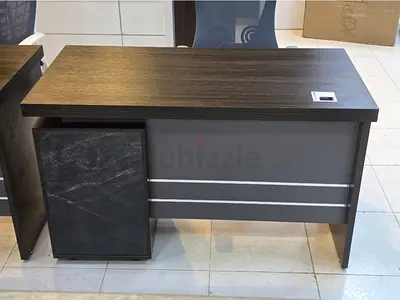 Used modern office computer desk with side cabinet - dark wood finish