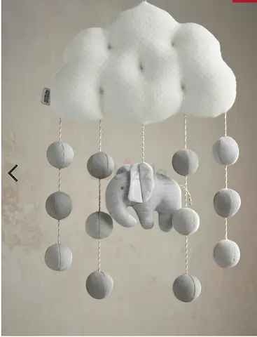 Grey and White Elephant Cloud Baby Crib Mobile
