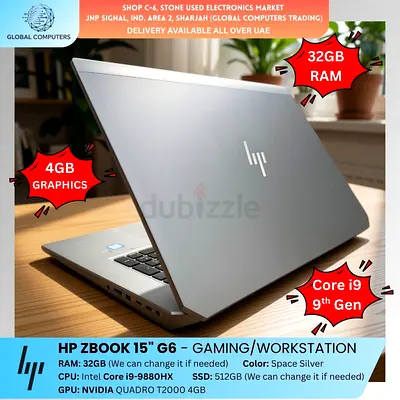 HP Zbook 15 G6 32GB RAM Core i9-9th Gen Gaming, Nvidia 4GB Graphics, Workstation, 512GB SSD