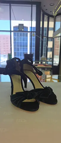 Black suede bow high-heel sandals, size approx EU 38