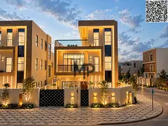 Luxury 3-story villa for sale in Al Bahia, featuring a private swimming pool.