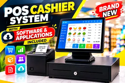 Food truck cafe POS cashier machine complete hardware with software and apps POS cashier machine com