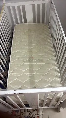 White Wooden Baby Crib with Mattress and swing cridle - Good Condition