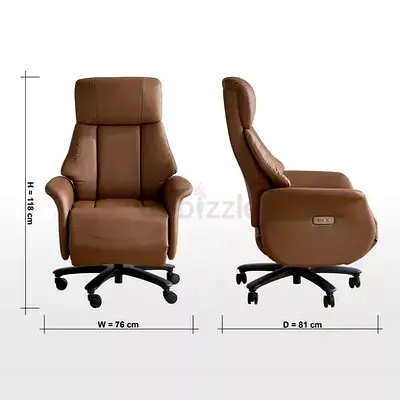 Brown leather reclining office chair with wheels, high back, electric control(Home Center 1'800)