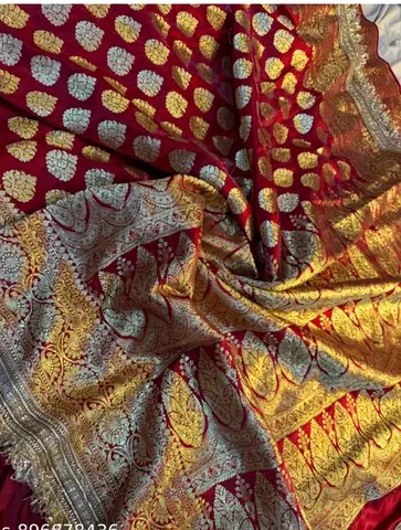 Maroon & Gold Traditional Banarasi Silk Saree - Brand new