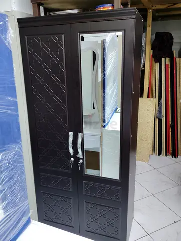 Dark brown wooden wardrobe with mirror - 2-door cabinet