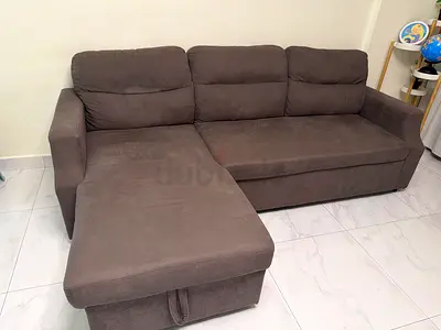 Brown L-shaped 3-seater Sofa with Chaise - Comfortable & Sturdy. Dustin 3-Seater