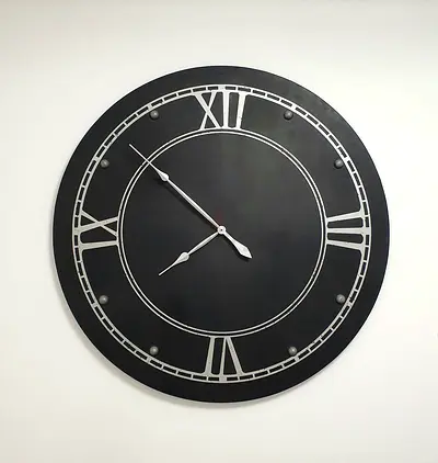Large Black Round Wall Clock with Roman Numerals. Size 120 cm diameter. The one brand