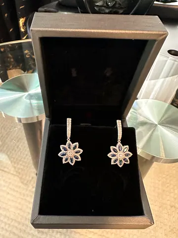 Diamond earrings with blue sapphires