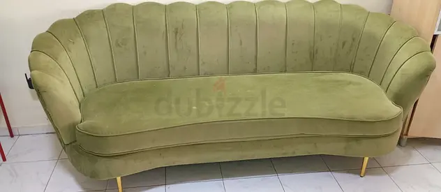 Green velvet 3, 2 & 1 seater curved sofa, almost new.