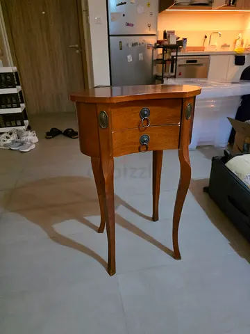 Vintage wooden bedside table with two drawers