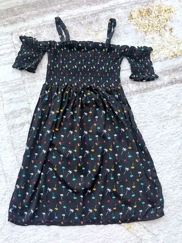 Black floral off-shoulder summer dress, size EU 146 152 9-10 years old