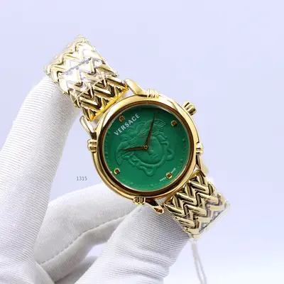 Versace golden -tone womens Master Copy watch with green Medusa dial
