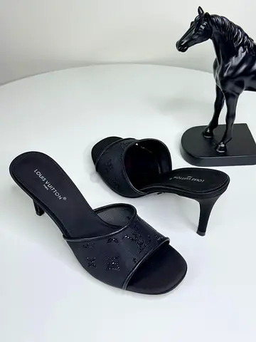 Black Louis Vuitton Monogram Slide Heels - Size Unknown