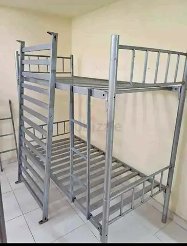 Sturdy Metal Double Bunk Bed Frame - Silver, Good Condition