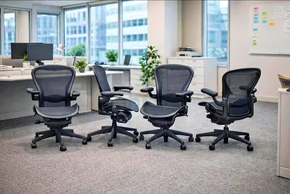 Herman Miller Set of 4 Ergonomic Mesh Office Chairs (Adjustable, Swivel, Good Condition)