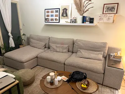 Comfortable Light grey fabric L shape 3-seater sofa - to sell immediately