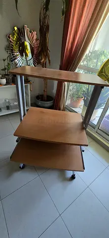 Compact Mobile Computer Desk on Wheels with Pull-out Keyboard Tray & Shelves