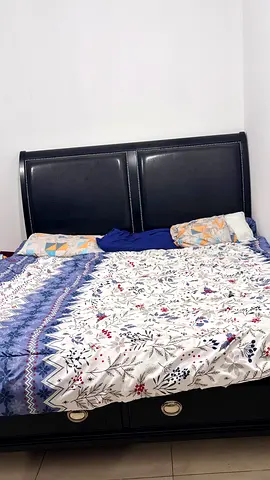 King size black leatherette bed frame with storage drawers