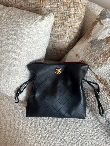 Chanel Small Drawstring Bucket Bag - Black Quilted Lambskin