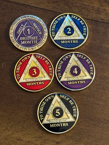 Set of 1–5 Months Sobriety and Recovery AA NA Addiction Medallion Coins