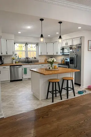 Kitchen island with wooden top