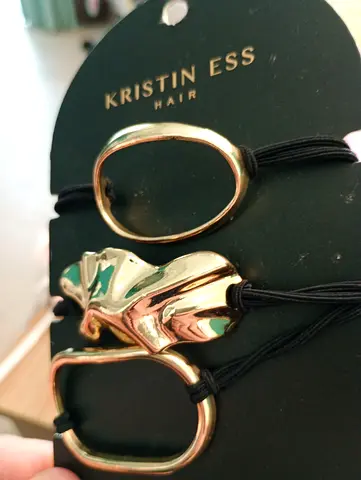Set of 3 black modern hair ties with jewelry-like connector by Kristin Ess