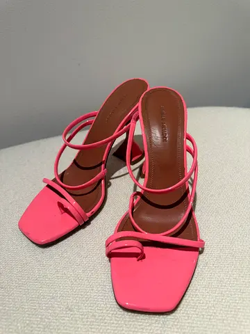 Amina Muaddi Pink Patent Leather Heels