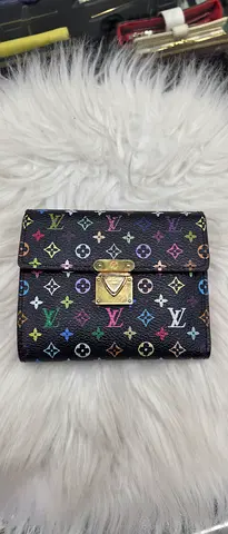 Small black designer-style multicolor monogram wallet