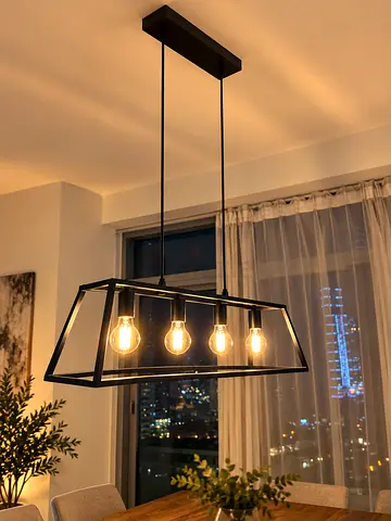 Black Metal 4-Bulb Rectangular Pendant Light