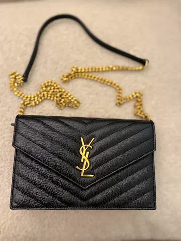 YSL Black Quilted Leather Chain Wallet/Shoulder Bag