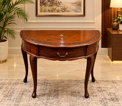 Classic Semi-Circle Wooden Console Table with Drawer