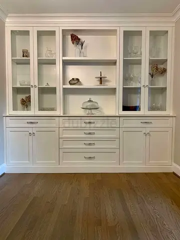 White Display Cabinet with Glass Doors and Drawers