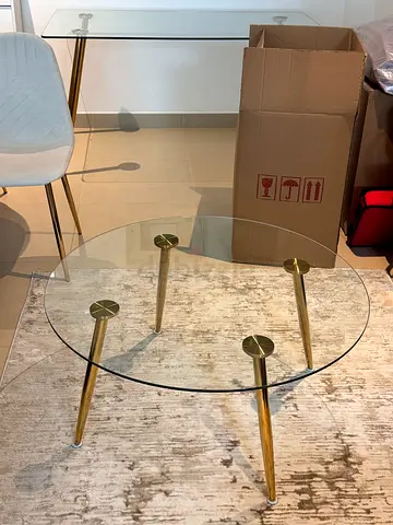 Round Glass Coffee Table with Gold Metal Legs - Modern Design