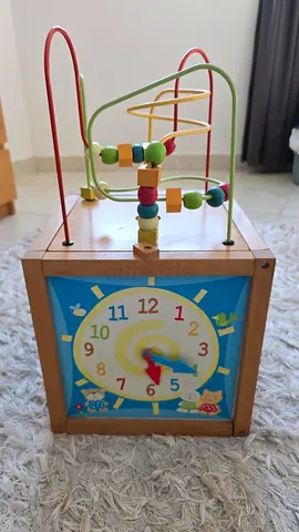 Wooden Activity Cube with Bead Maze and Clock Panel