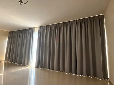 Grey blackout curtain set with sheer panels - 8m x 3m, good condition