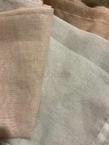 Set of 2 light sheer linen-look curtain panels — beige & off-white