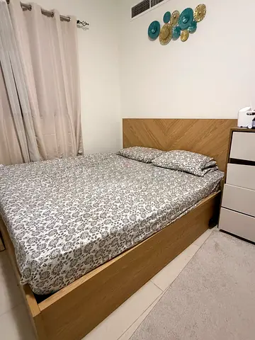 Wooden Low Bed Frame with Mattress - Good Condition -Hydraulic-Home center product