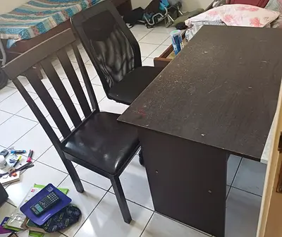 Used small dark brown study desk with two chairs - good for compact spaces
