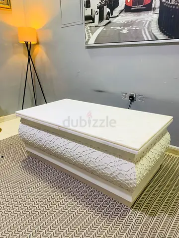 White Carved Solid Wood Coffee Table with Storage