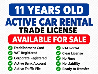 11 Years Old Active Car Rental Trade License Available For SaLe