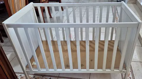 White Wooden Baby Crib - Solid Frame, Used