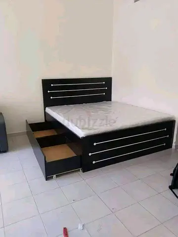 Queen storage bed with drawers - dark wood finish