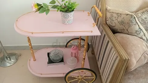 Pink vintage-style two-tier tea trolley/serving cart