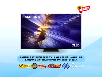 Samsung 77″ Inch OLED TV | S91F Series | 144Hz | 4K Samsung Vision AI Smart TV | 2025 | 77S91F