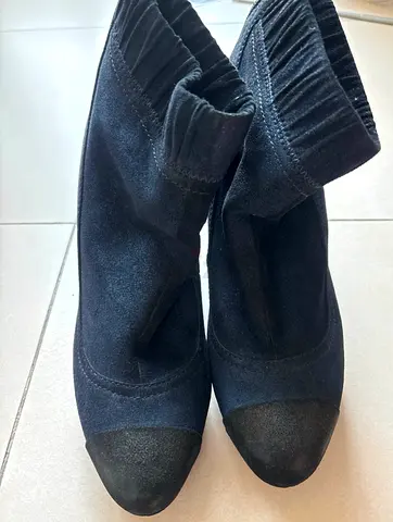Navy blue suede ankle boots, size not specified - gently used